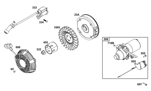 Flywheel, Ignition, And Starter Group Diagram and Parts List for 130G67-0239-H5 100000 - 19Z999 Briggs and Stratton Engine